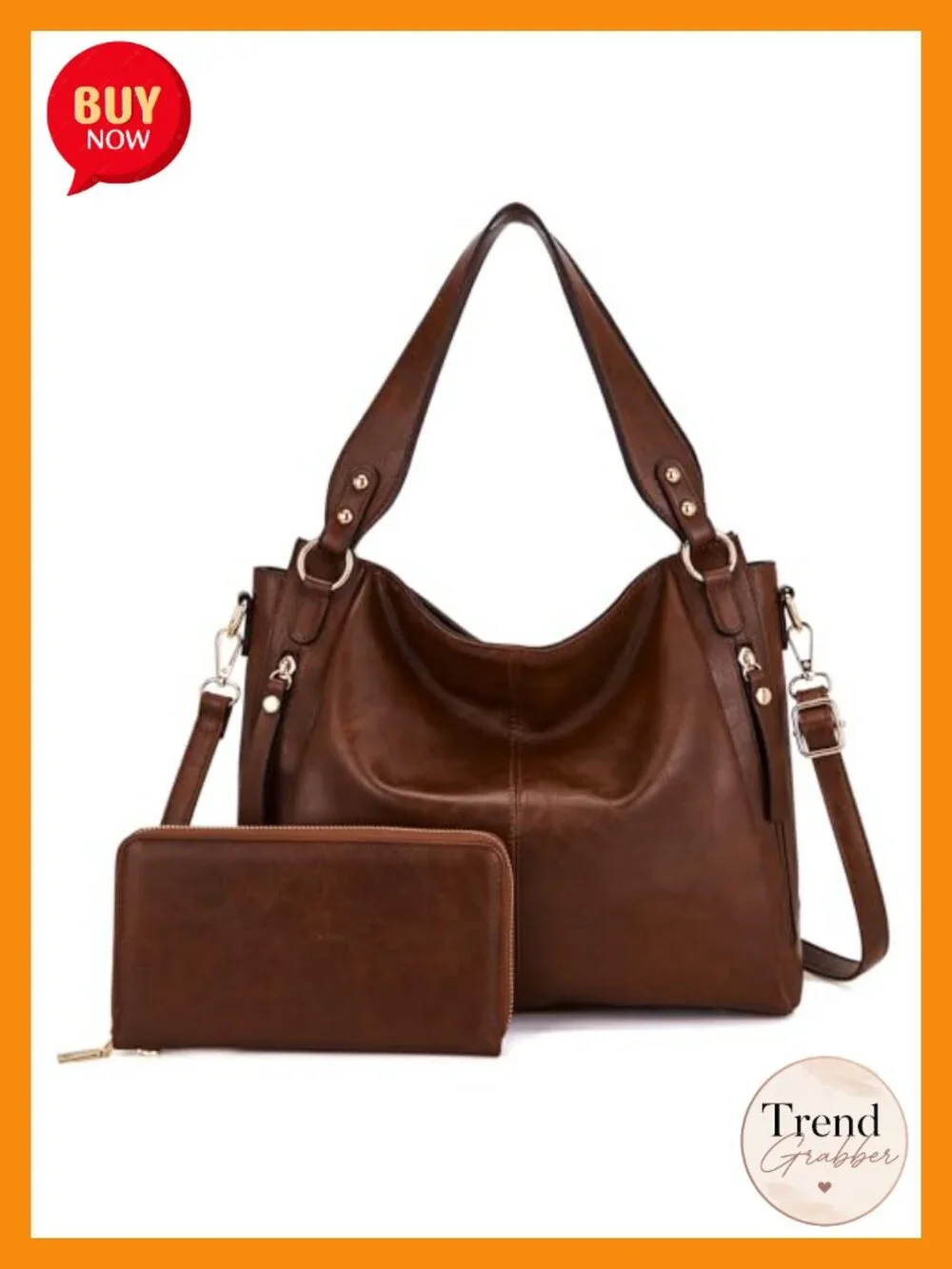 Women's Hobo Handbag & Wallet Set 2pcs Soft Faux Leather Shoulder Bag Tote
